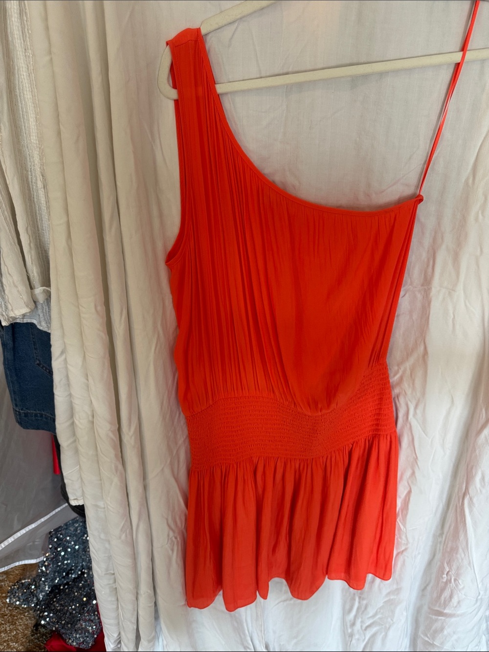 Ramy Brook One-Shoulder Mini Dress in Bright Orange
